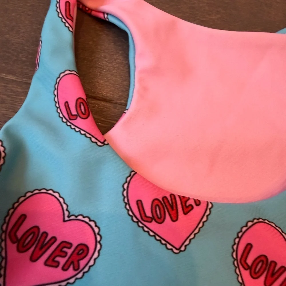 Designer Pink & Turquoise Heart Leopard Cutout Swimsuit